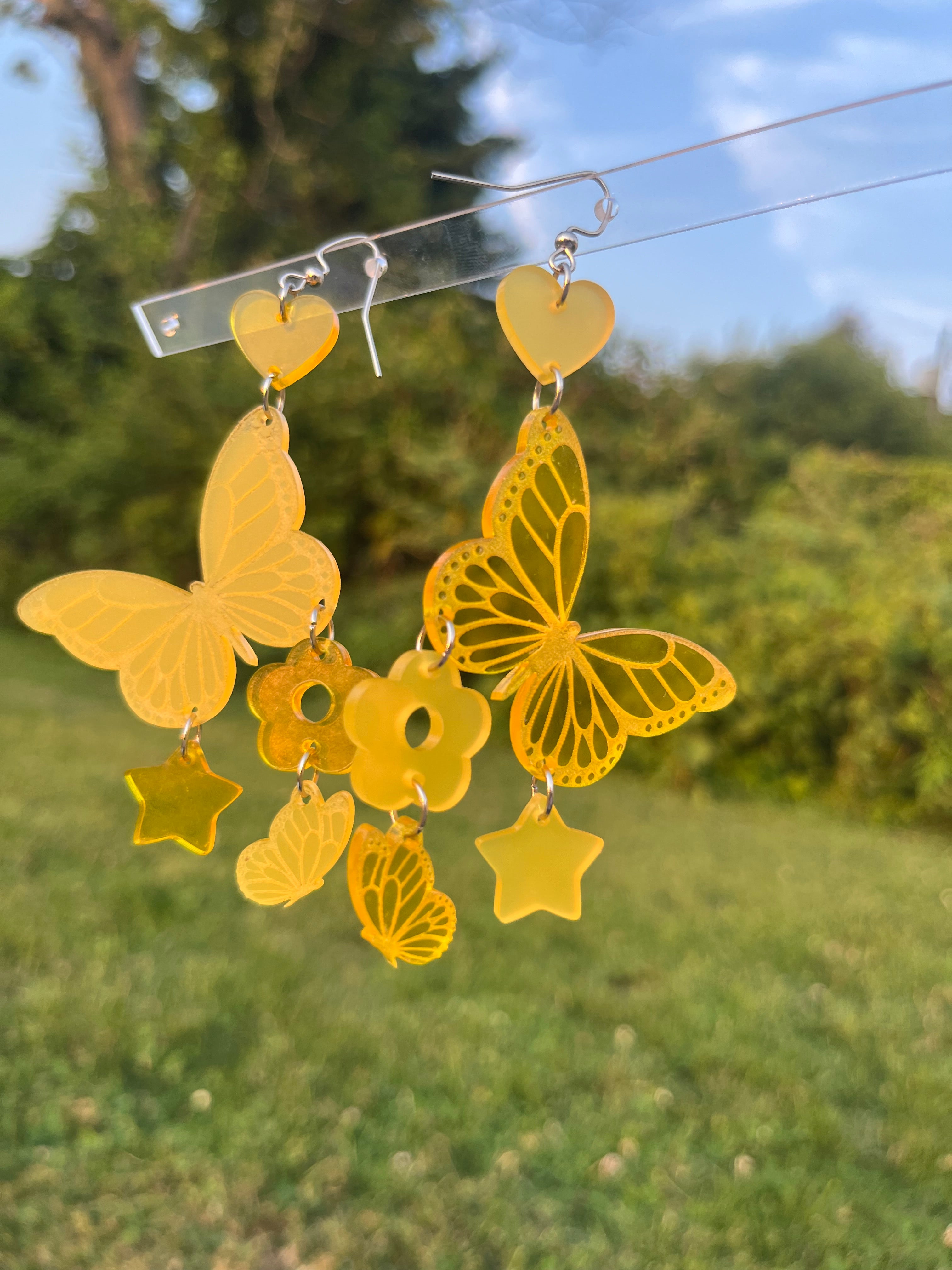 Butterfly Chandelier Acrylic Dangle Earrings In Rainbow Hues