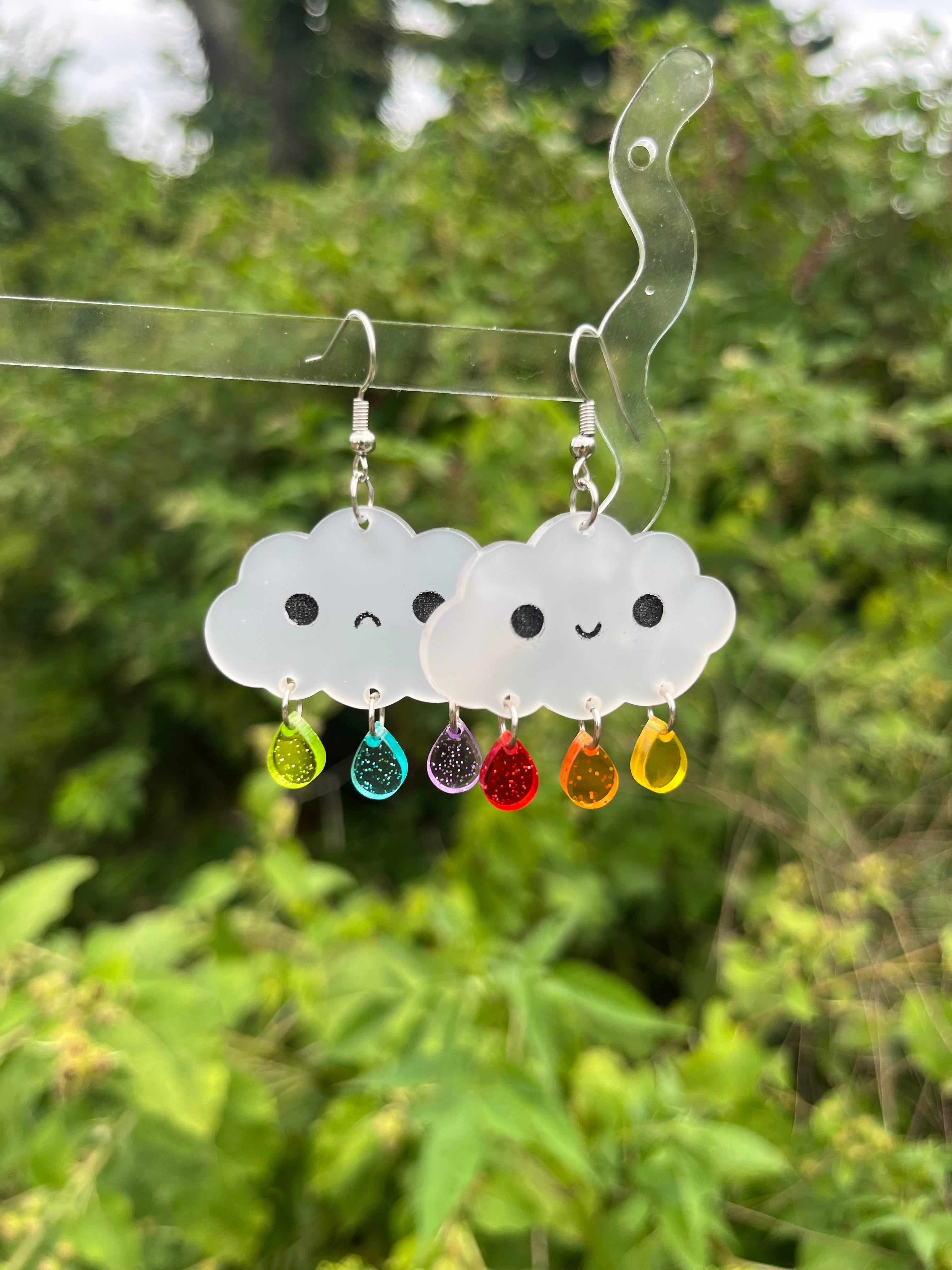 Rainbow Raindrop Cloud Acrylic Dangle Earrings