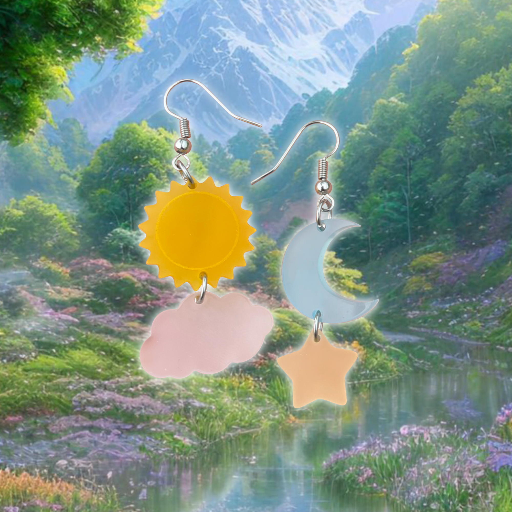 Sun, Moon, & Stars Acrylic Dangle Earrings