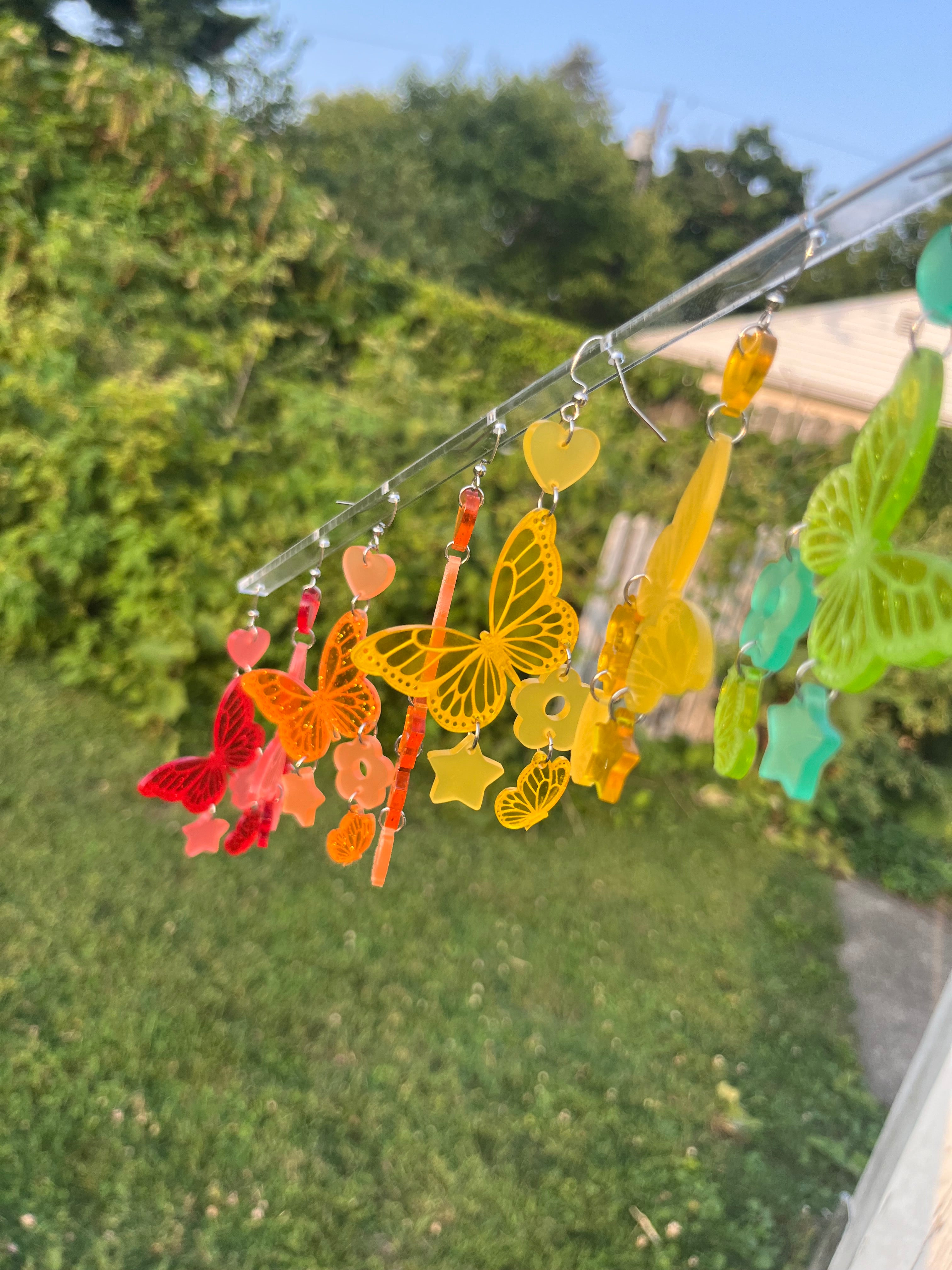 Butterfly Chandelier Acrylic Dangle Earrings In Rainbow Hues