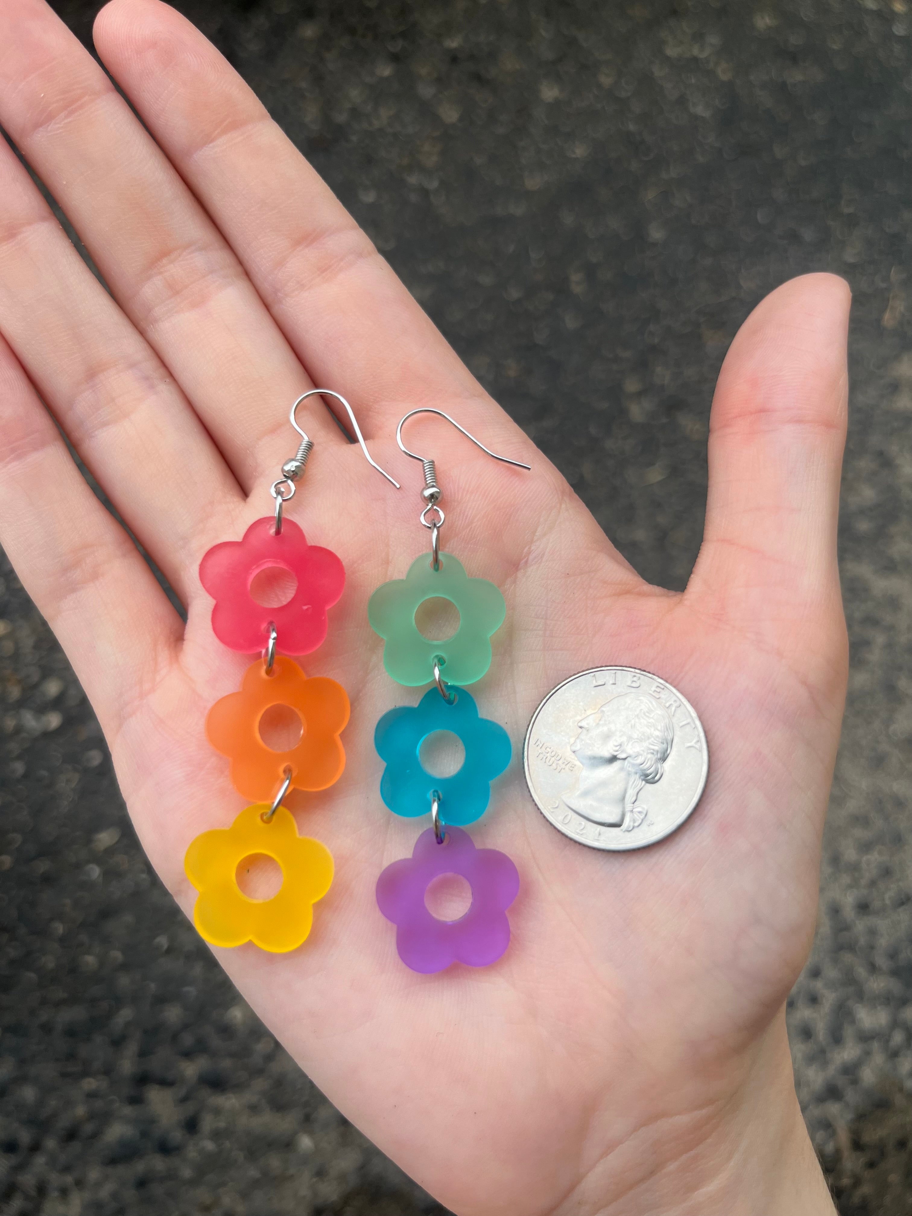 Rainbow Daisy Dangle Flower Acrylic Earrings