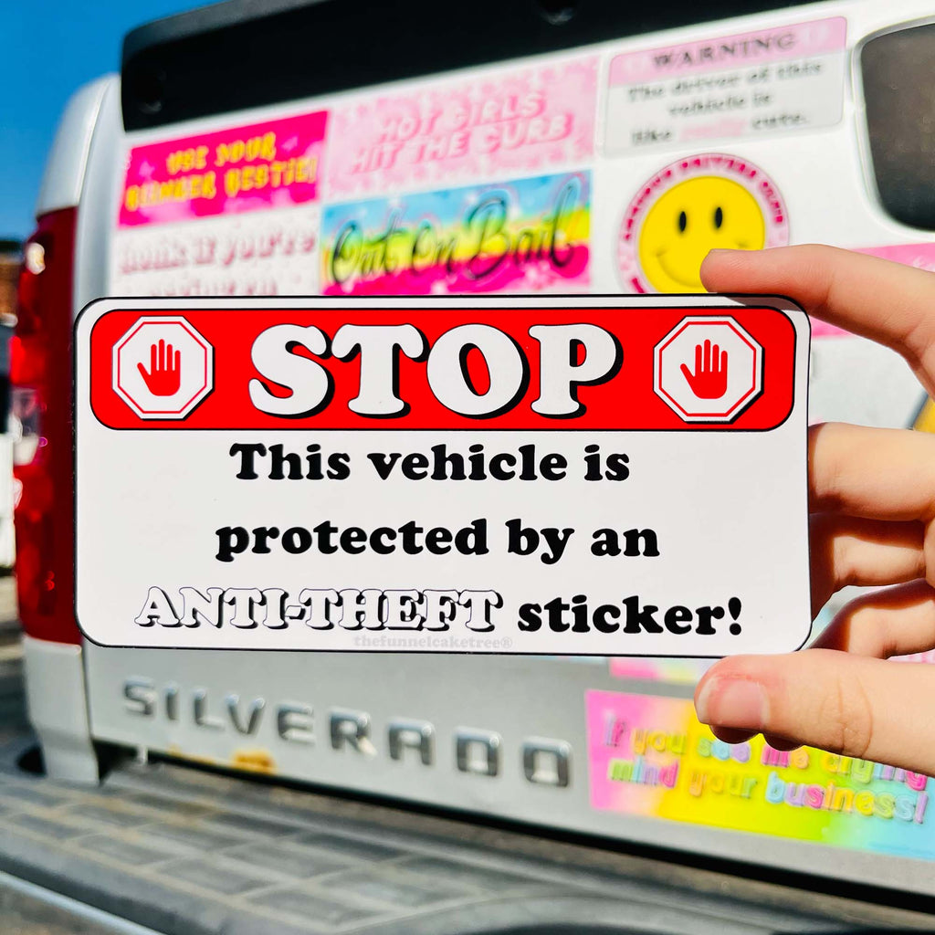 STOP this vehicle is protected Bumper Sticker – The Funnel Cake Tree