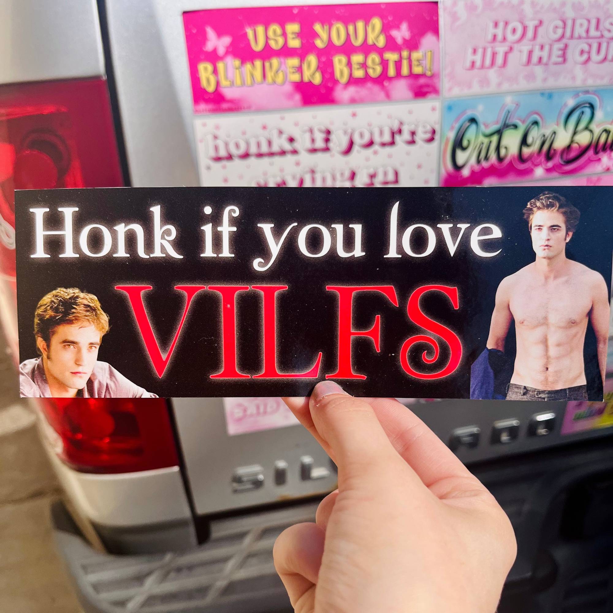  “Funny vinyl bumper sticker that says ‘Honk if you love VILFS’ — waterproof and UV-protected, perfect for cars.”