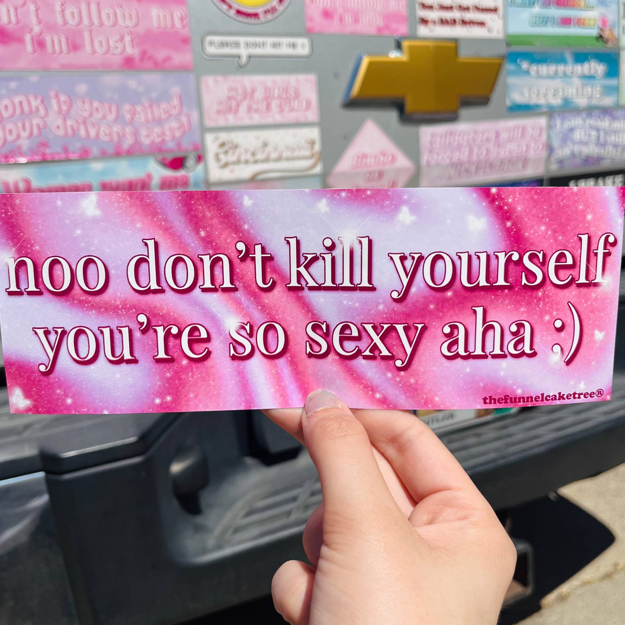 “Funny vinyl bumper sticker that says ‘Noo aha’ — waterproof and UV-protected, perfect for cars.”
