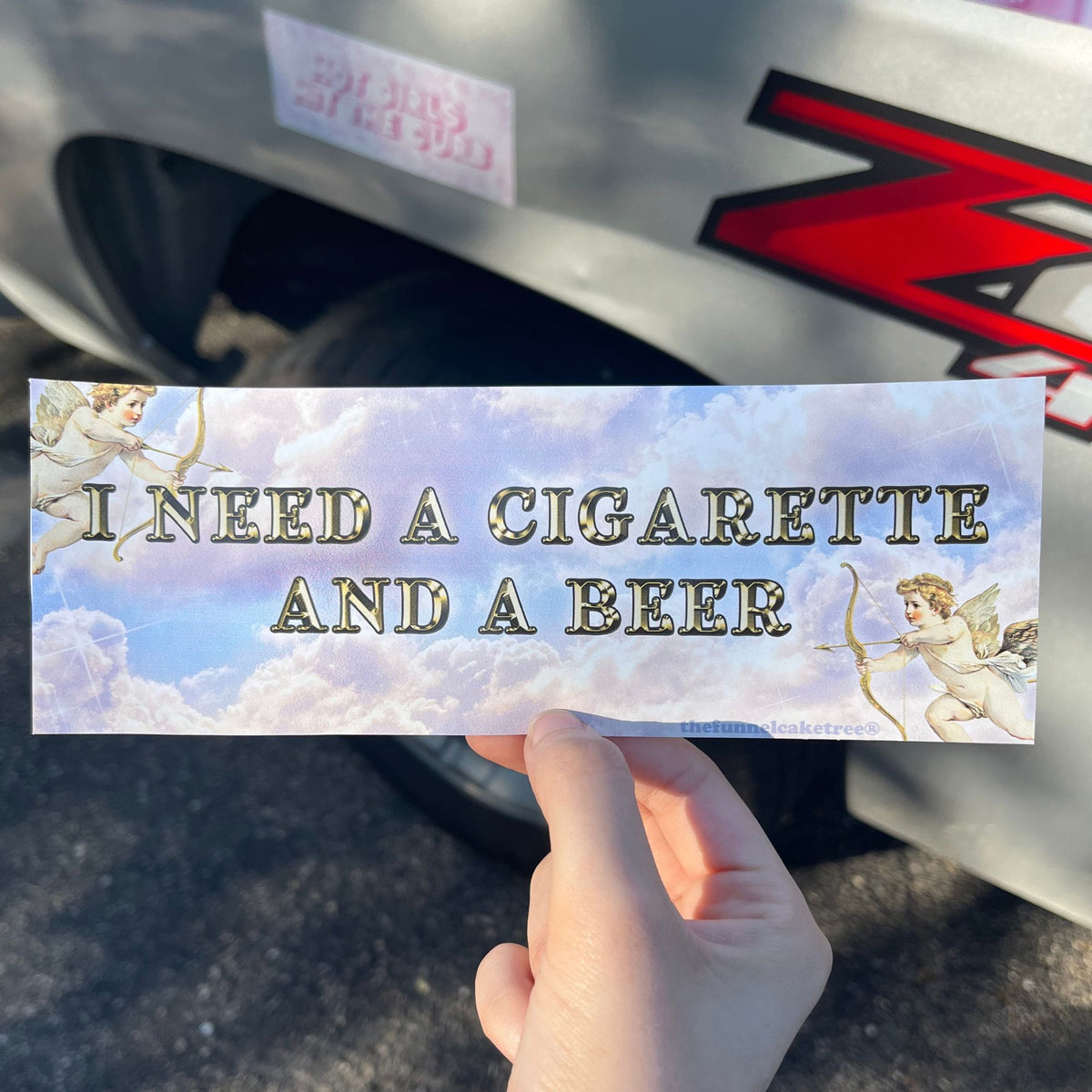 I Need a Cigarette and A Beer vinyl bumper sticker