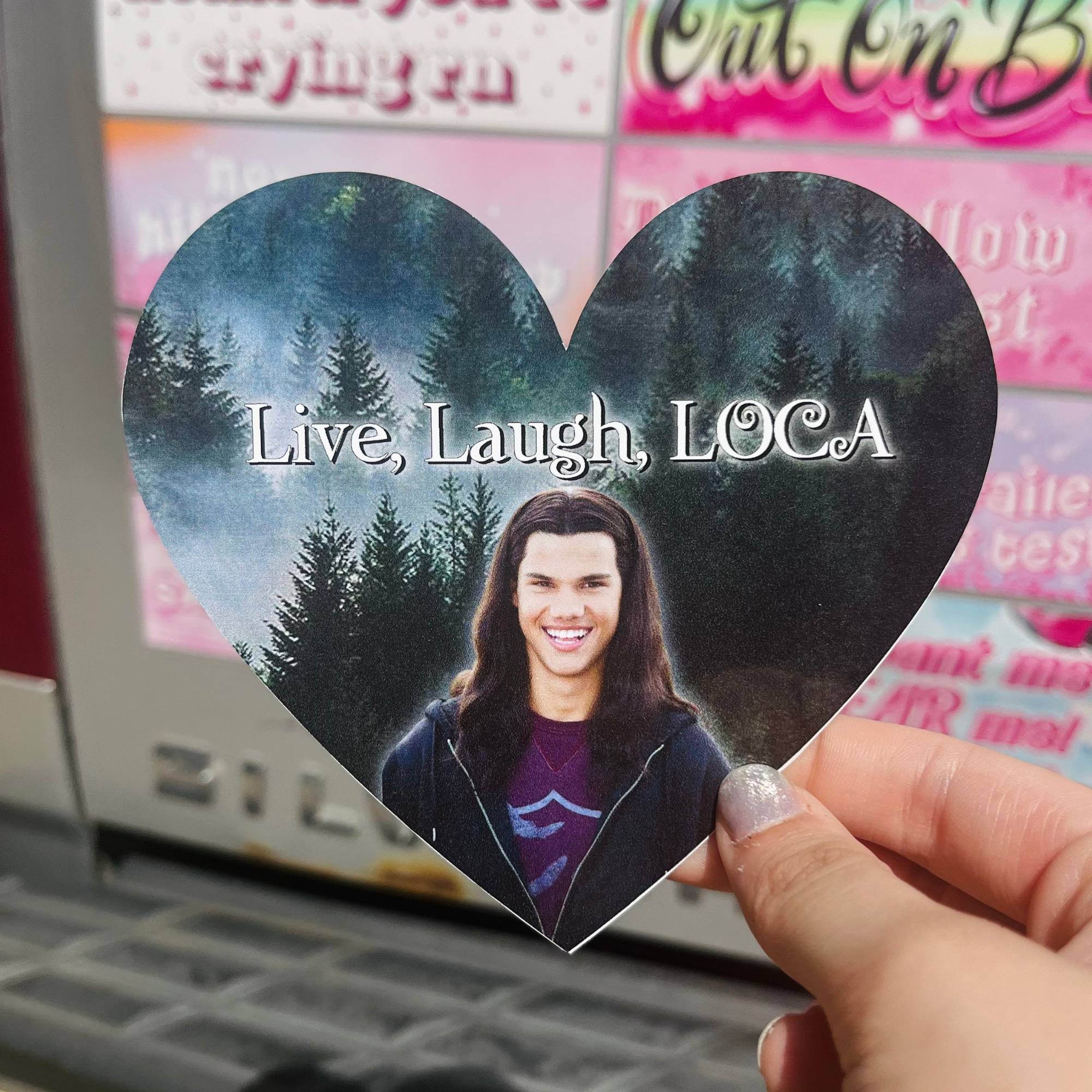  “Funny vinyl bumper sticker that says ‘Live Laugh LOCA’ — waterproof and UV-protected, perfect for cars.”
