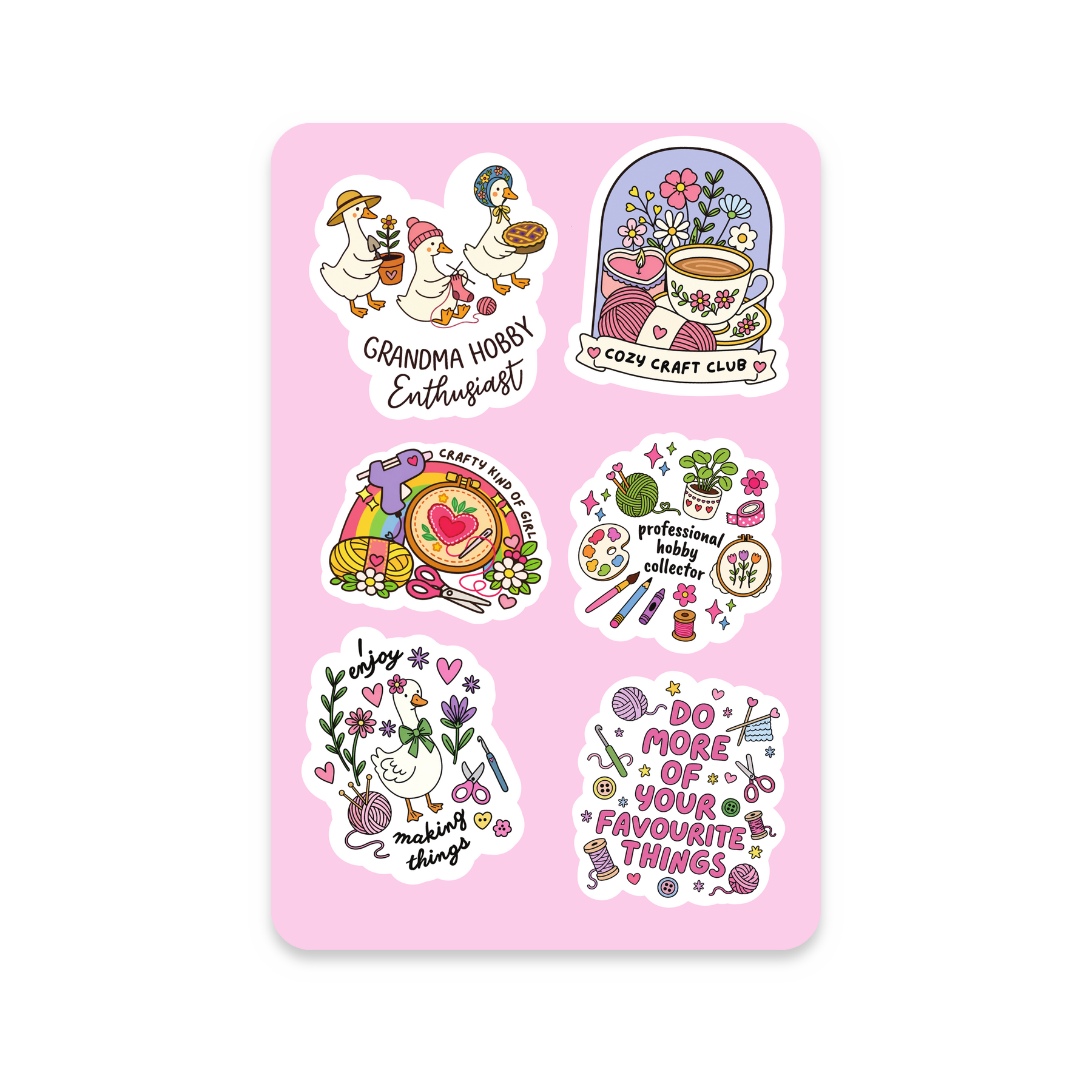 Crafty Hobby Sticker Sheet, approximately 4 × 6 inches