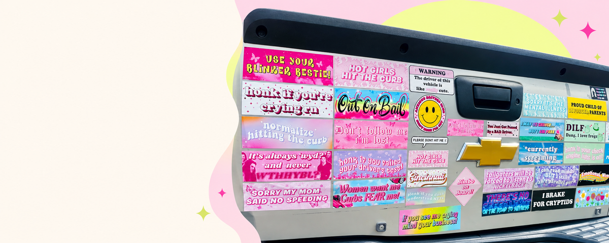 The FCT sticker-covered pickup tailgate
