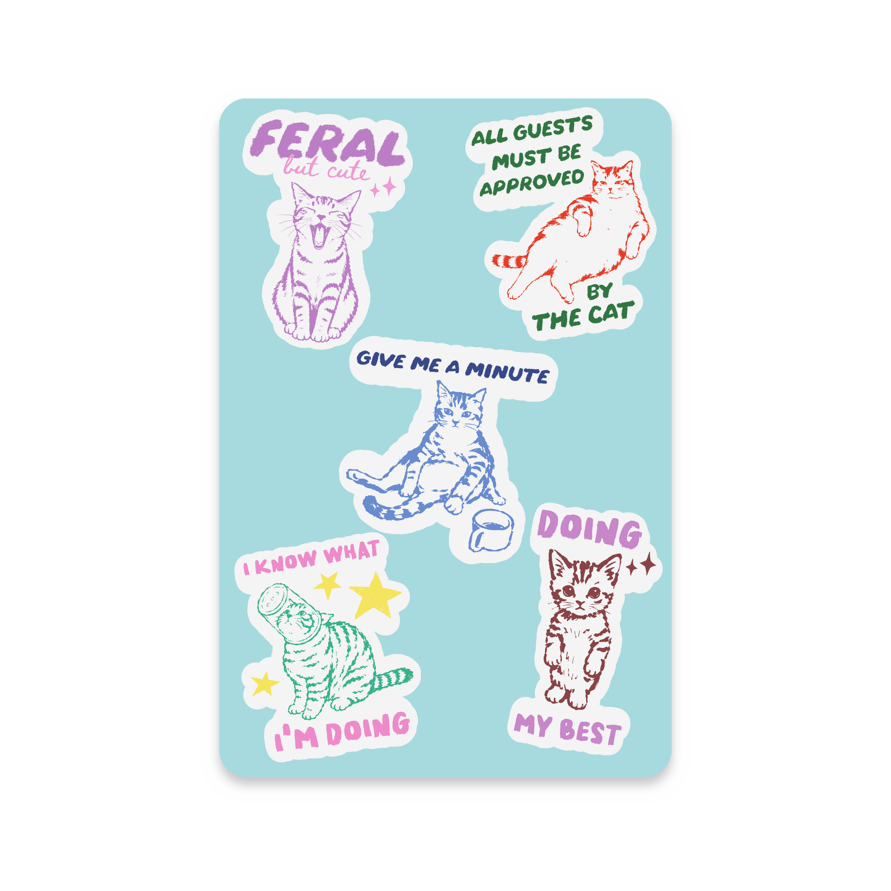 Feral Cats Sticker Sheet on white background