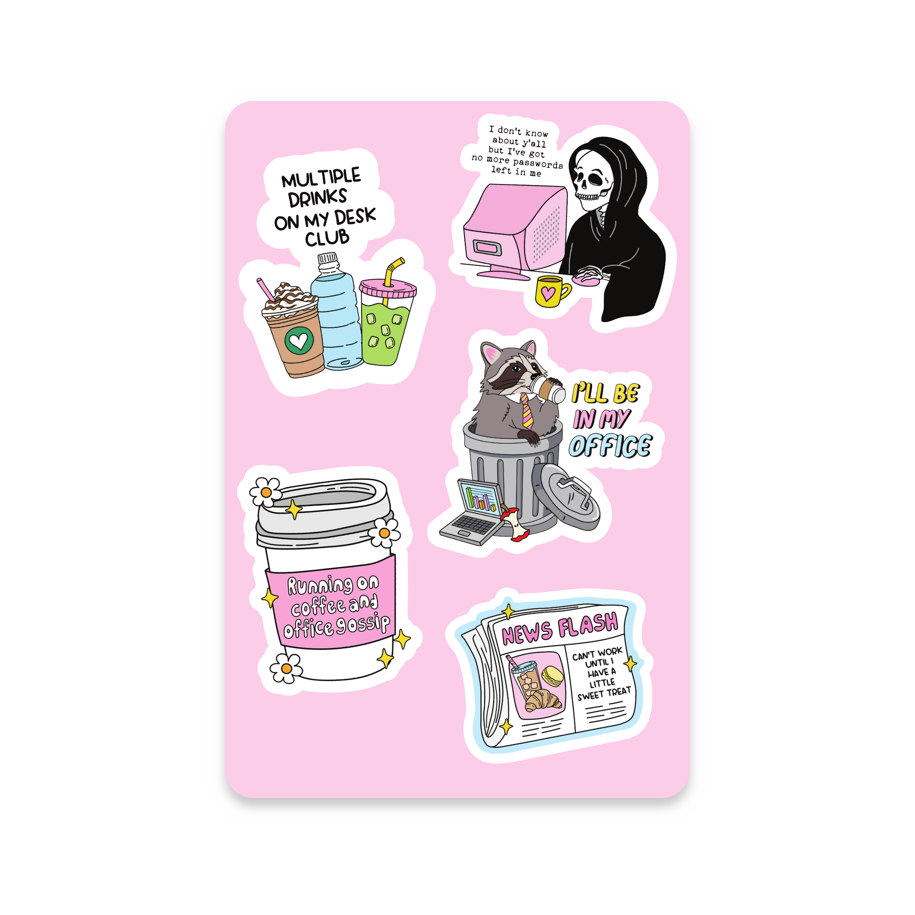 Office Humor Sticker Sheet on white background