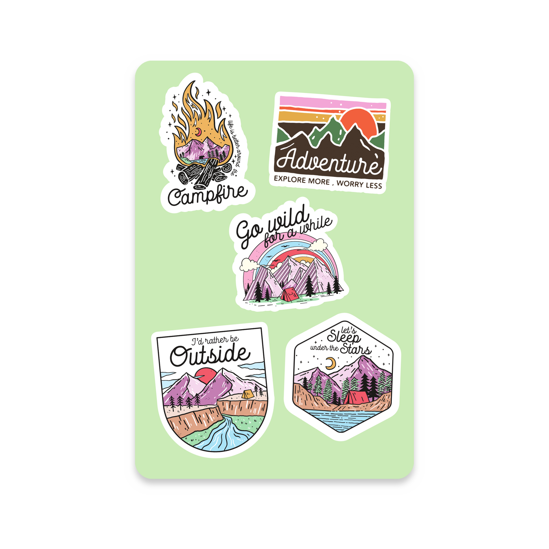 Outdoor Adventure Sticker Sheet on white background