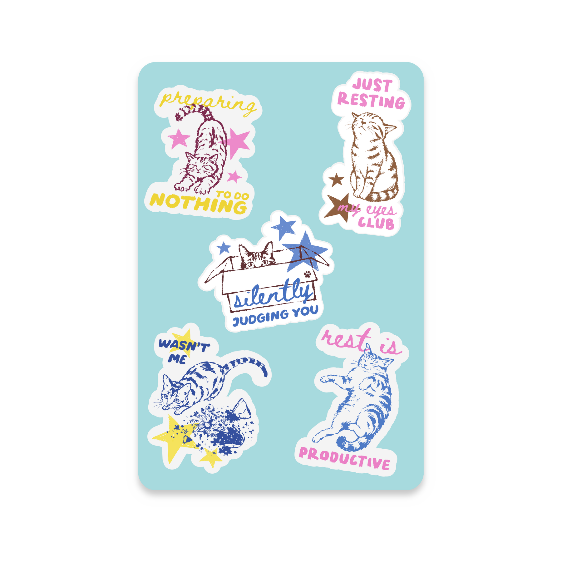 Resting Cats Sticker Sheet on white background