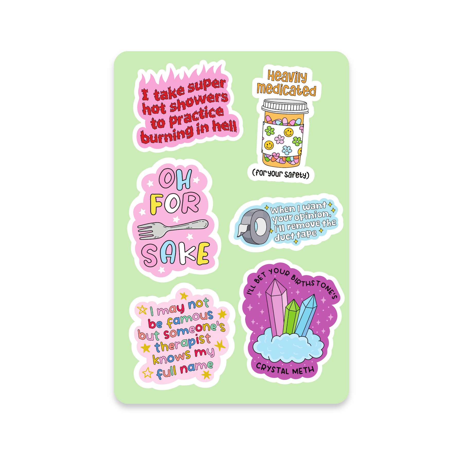 Unhinged Sarcastic Sticker Sheet on white background