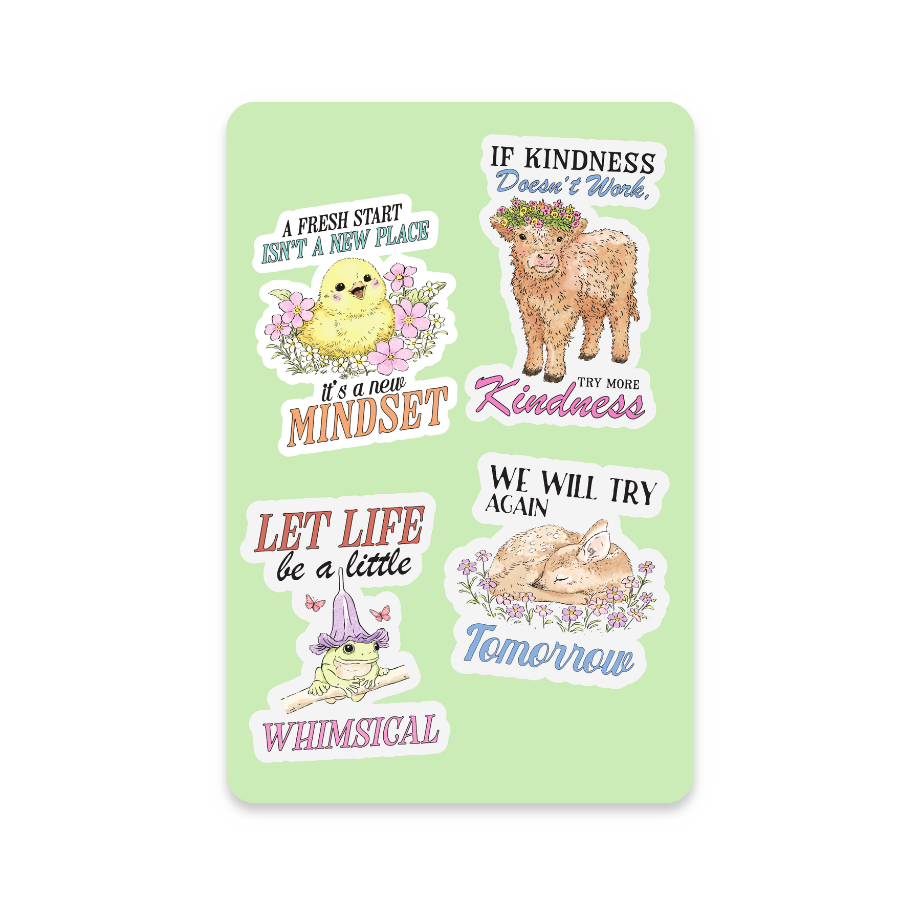 Whimsical Kindness Animals Sticker Sheet on white background
