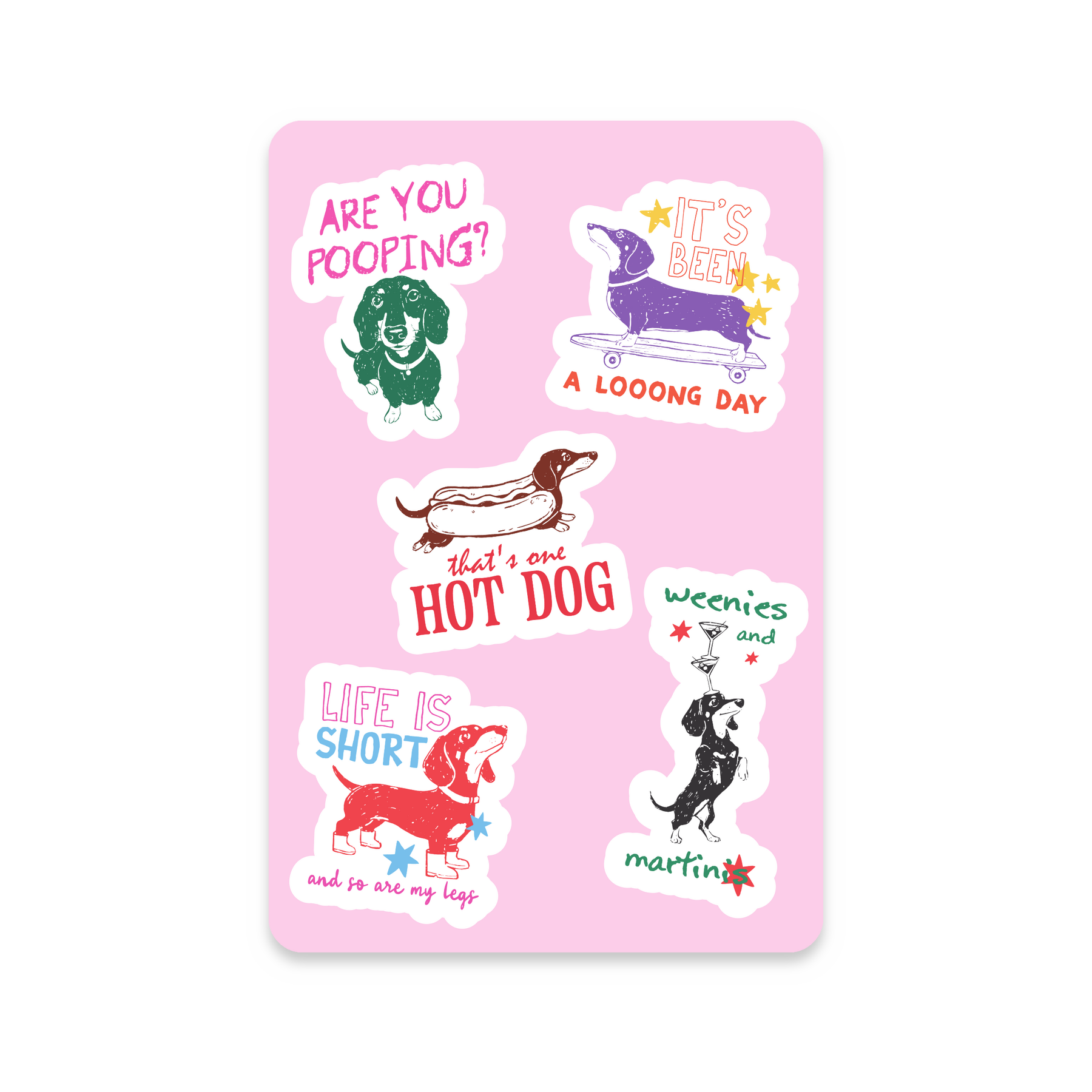 Wiener Dog Puns Sticker Sheet on white background