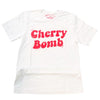 White shirt with red text that says Cherry Bomb