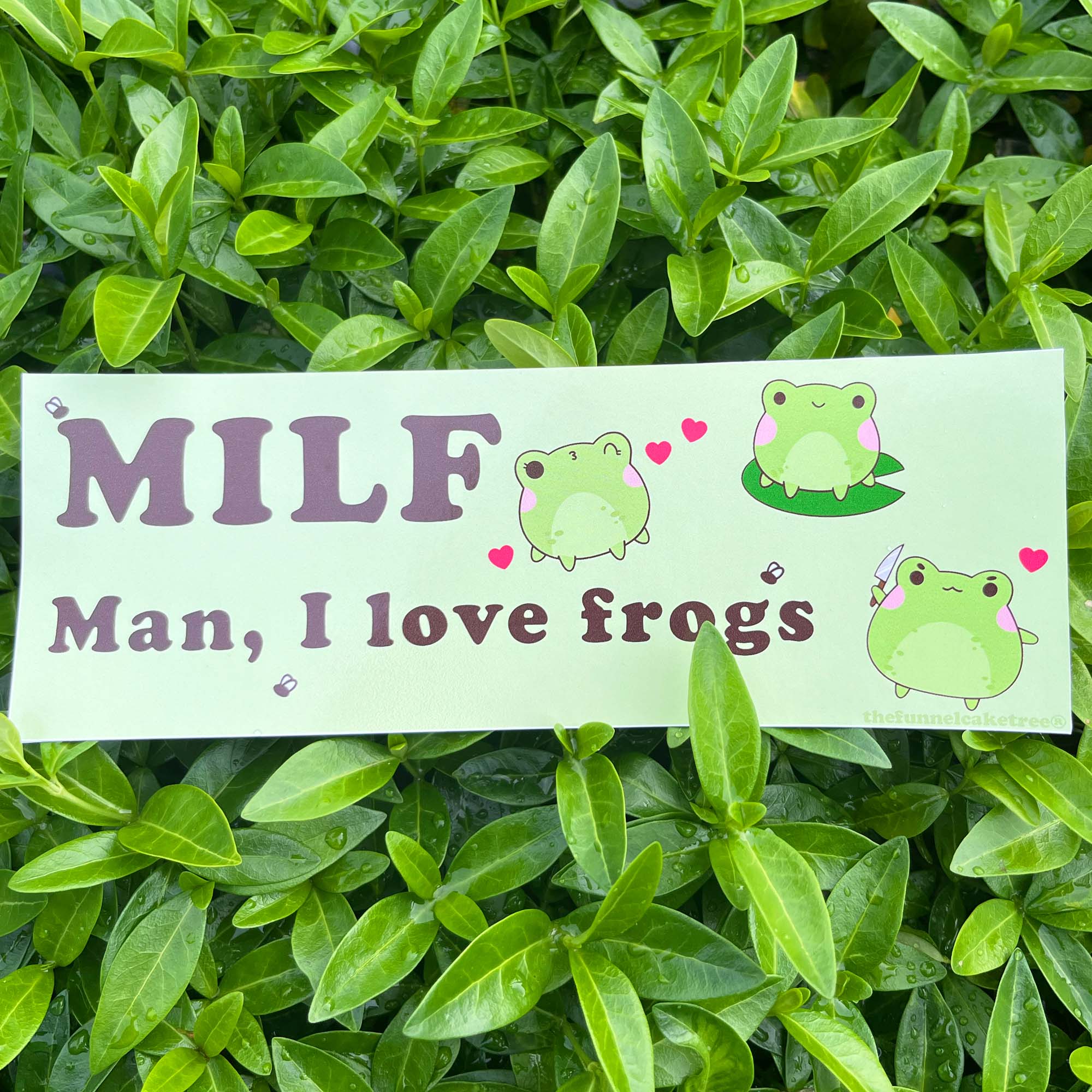Funny vinyl bumper sticker that says ‘MILF Man I Love Frogs’ — waterproof and UV-protected, perfect for cars