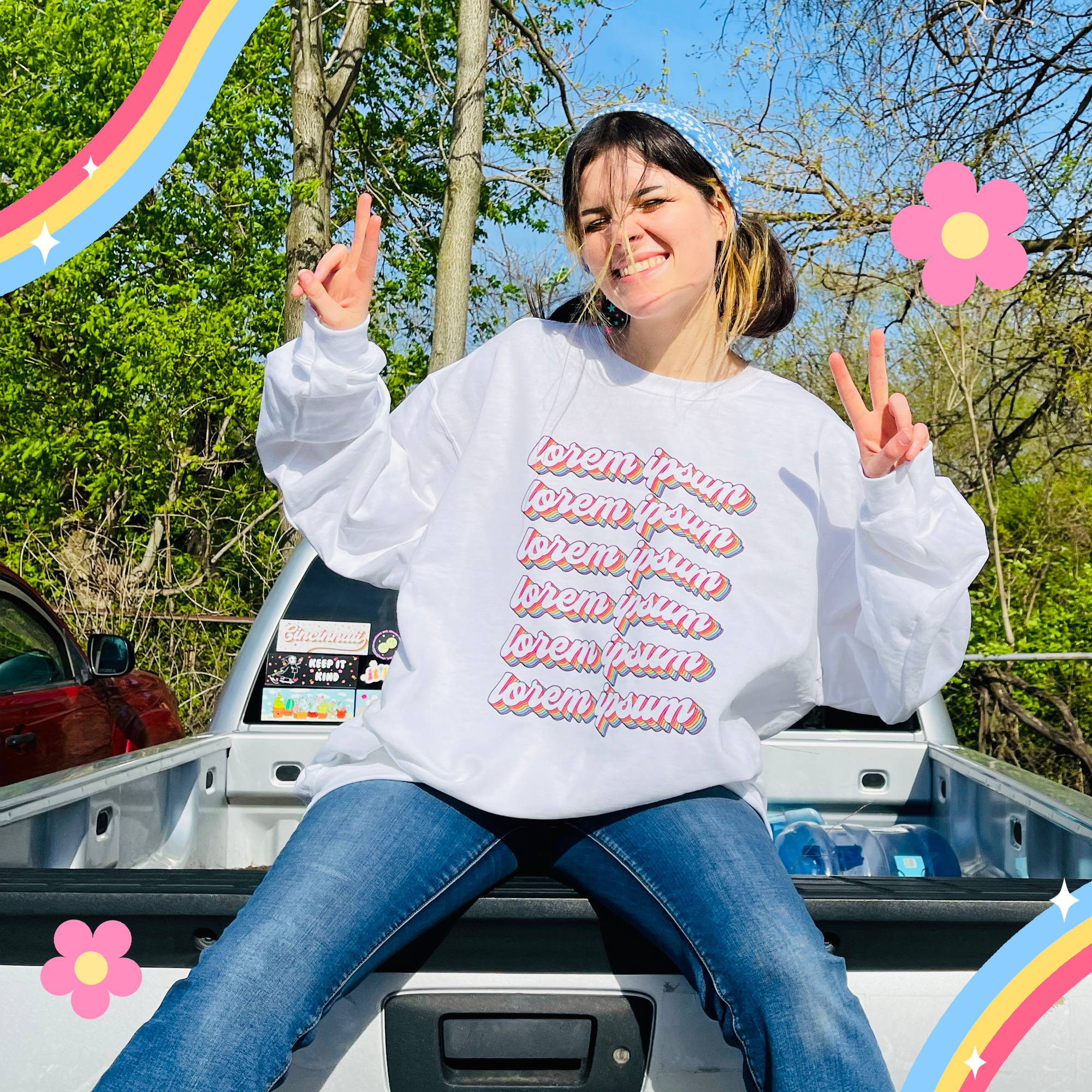 Retro Rainbow Stack Crewneck Sweatshirt - Personalize it with your custom text!