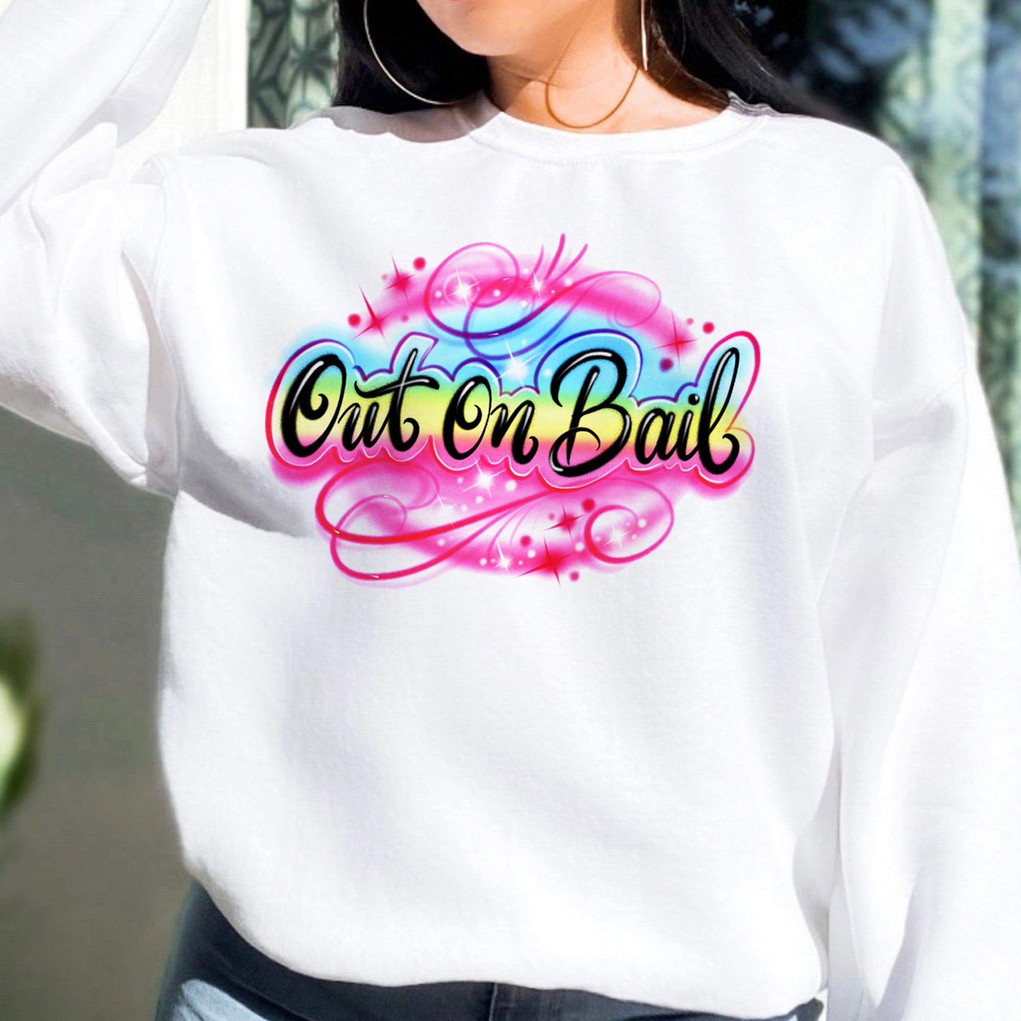 Out On Bail Retro Airbrush Vibe Pullover Crew