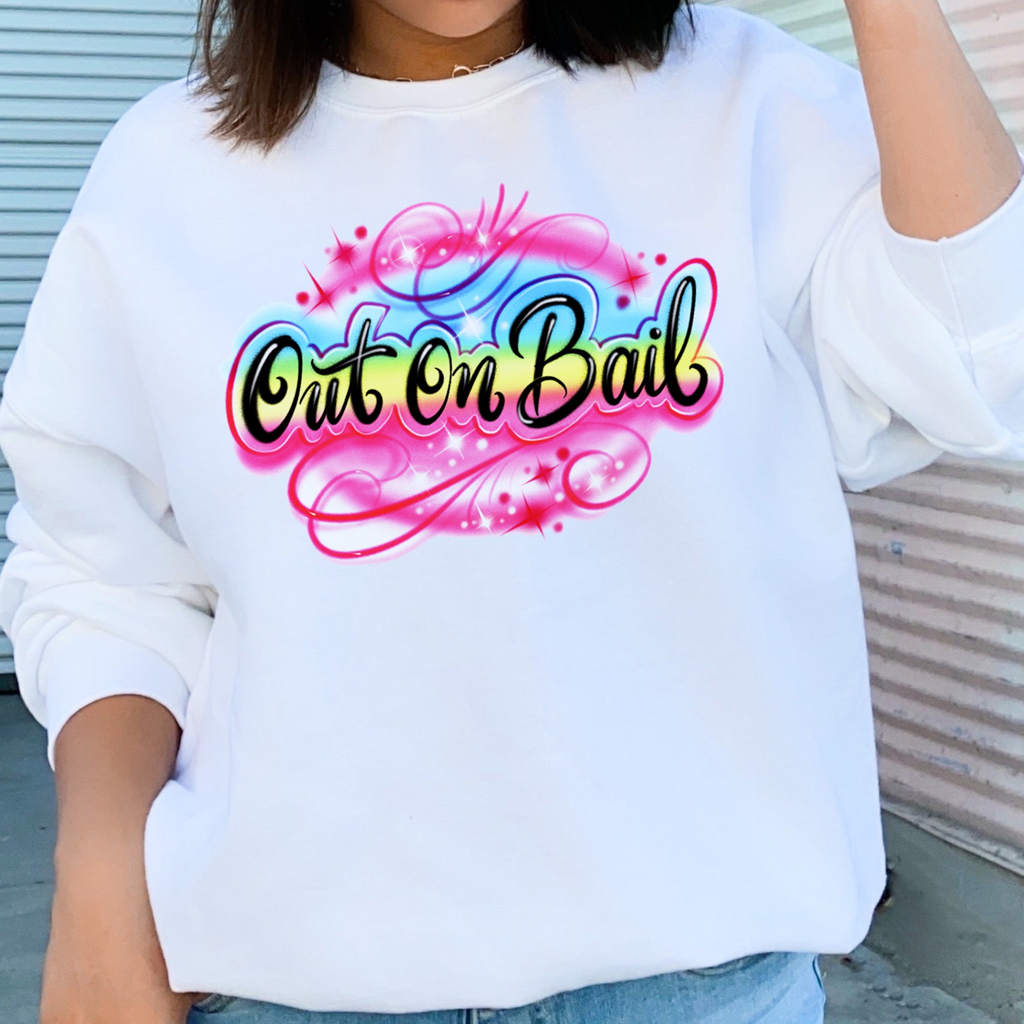 Out On Bail Retro Airbrush Vibe Pullover Crew